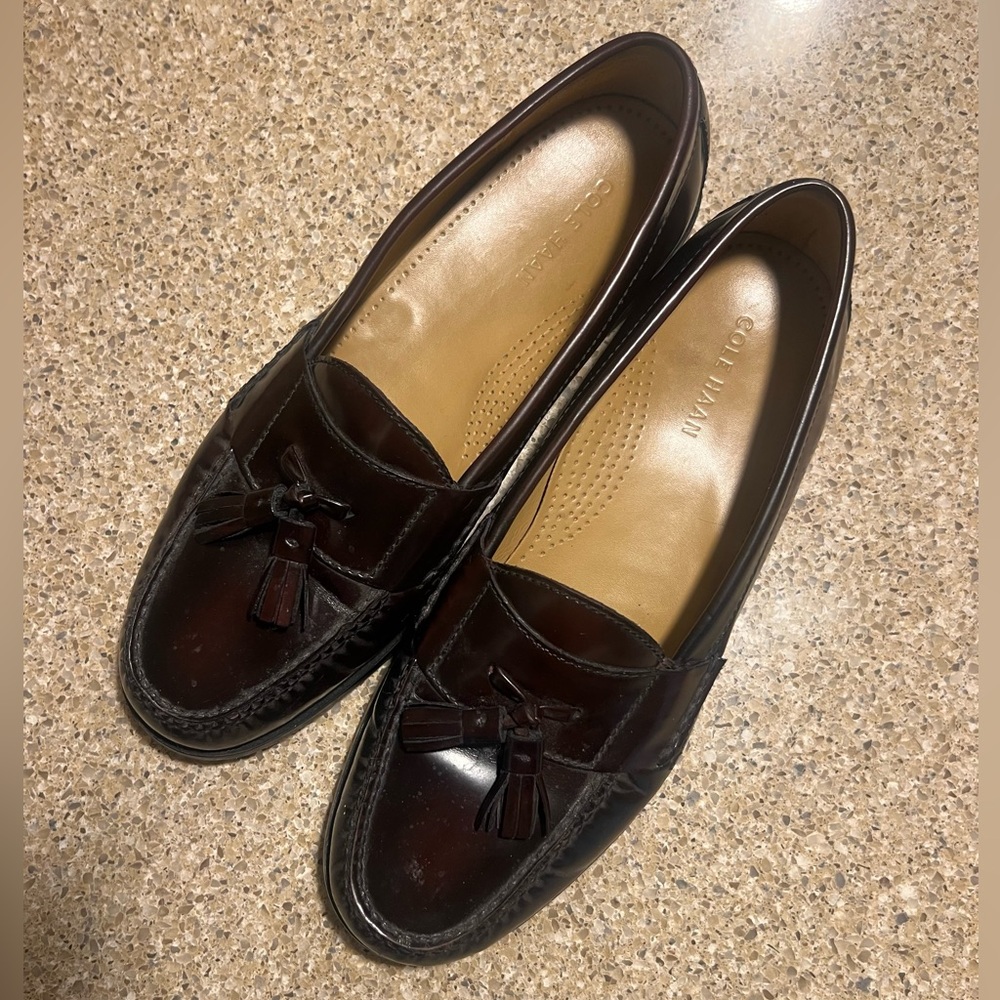 Cole Haan Dark Brown Leather Tassel Slip-On Loafers